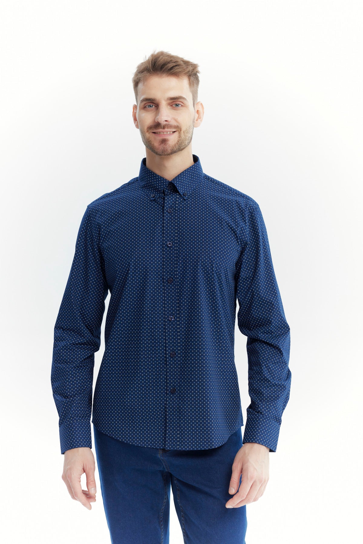 Camisa Hombre Regular Azul Marino