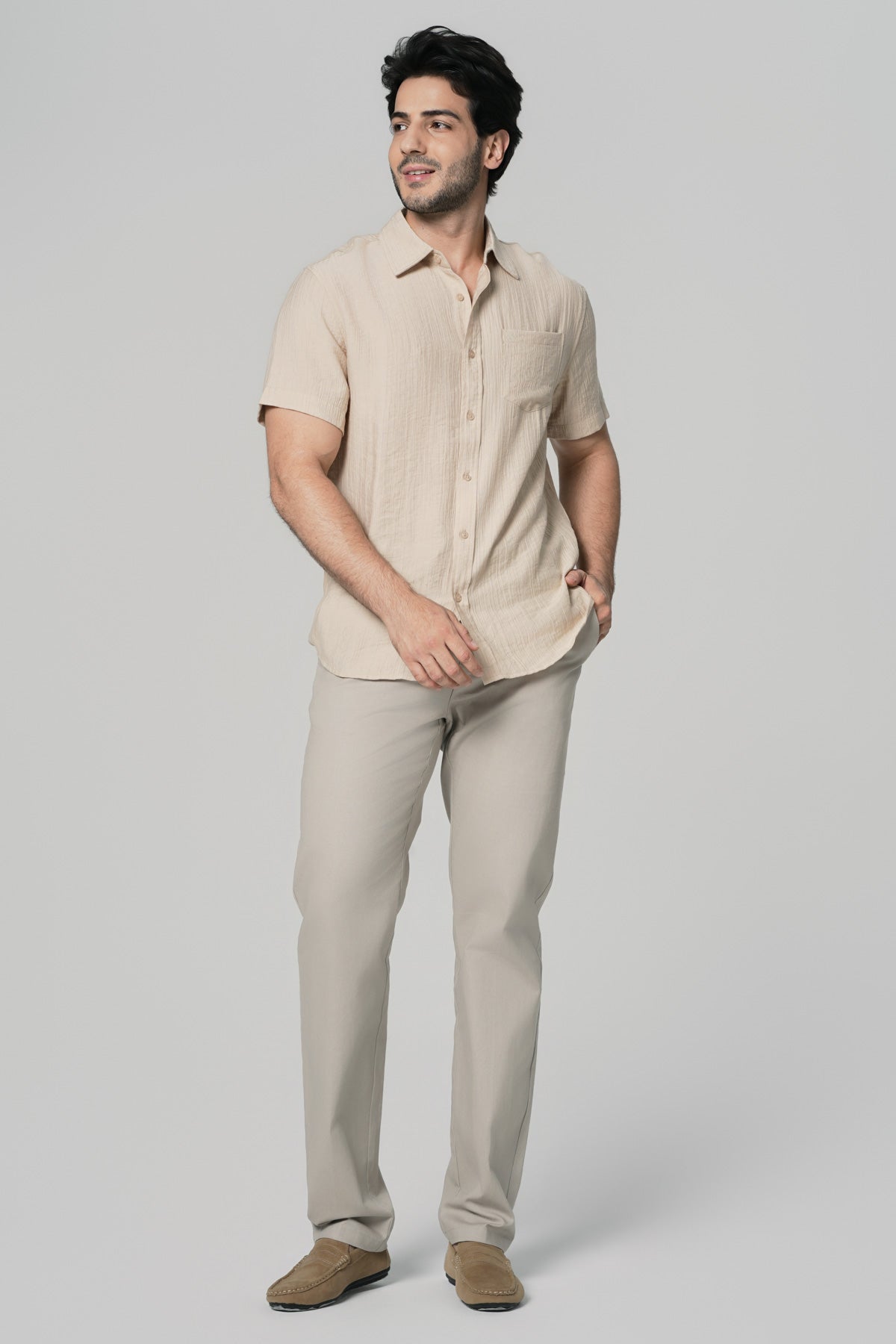 Pantalón Calce Recto Hombre Beige Oscuro