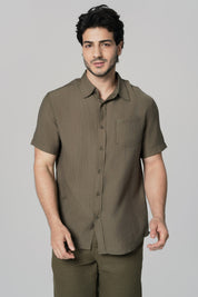 Camisa Regular Hombre Verde Oscuro