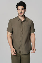 Camisa Regular Hombre Verde Oscuro
