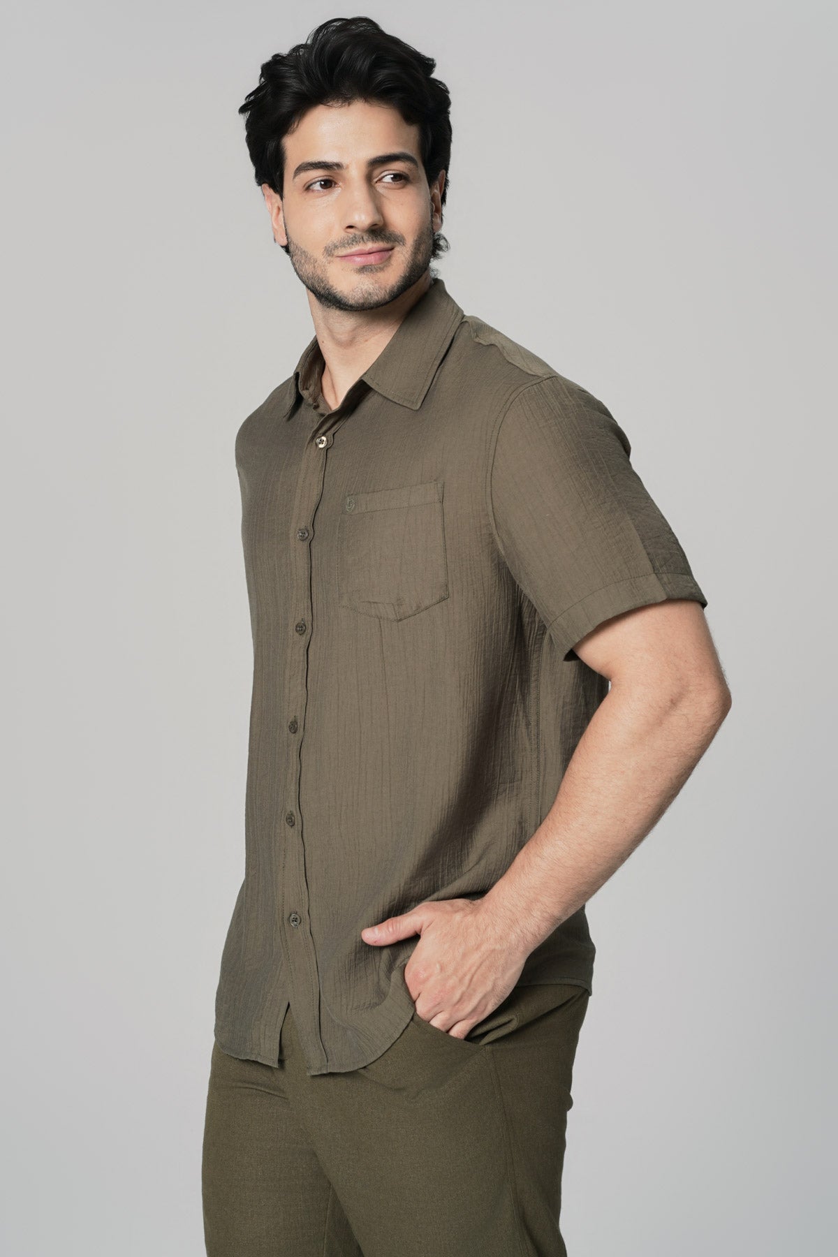 Camisa Regular Hombre Verde Oscuro