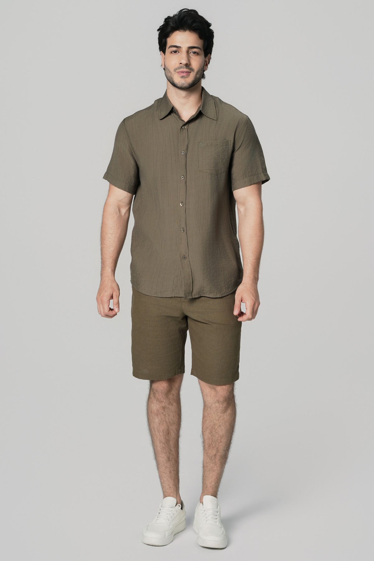 Camisa Regular Hombre Verde Oscuro