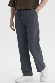 Pantalón hombre recto color marengo sin estampa con cintura elástica y cordón ajuste para estilo casual y cómodo