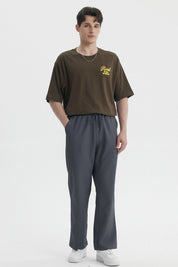 Pantalón hombre recto color marengo sin estampa con cintura elástica y cordón ajuste para estilo casual y cómodo