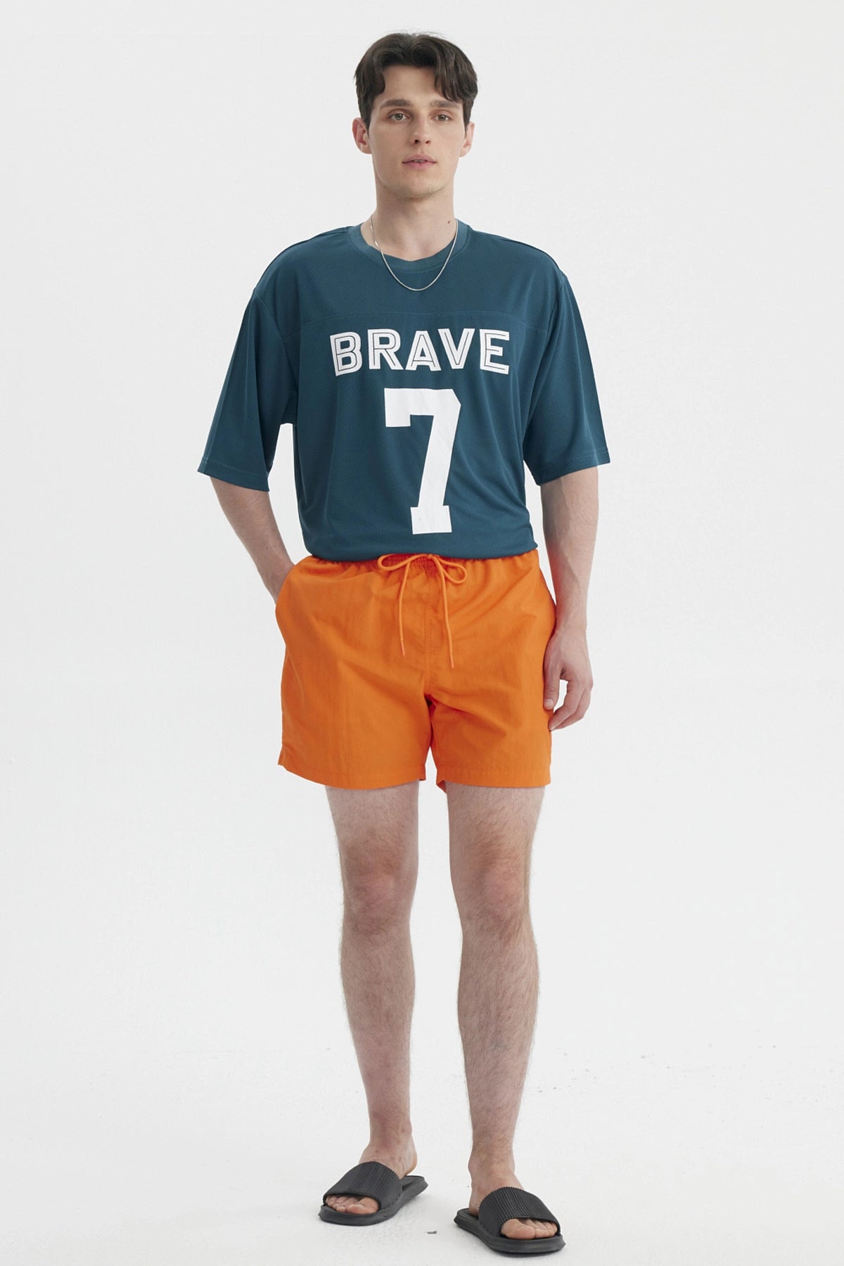 Short de Baño Hombre Liso Naranjo