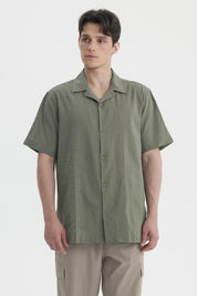 Camisa Hombre Slim Cuello Camisero Verde Militar