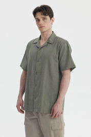 Camisa Hombre Slim Cuello Camisero Verde Militar