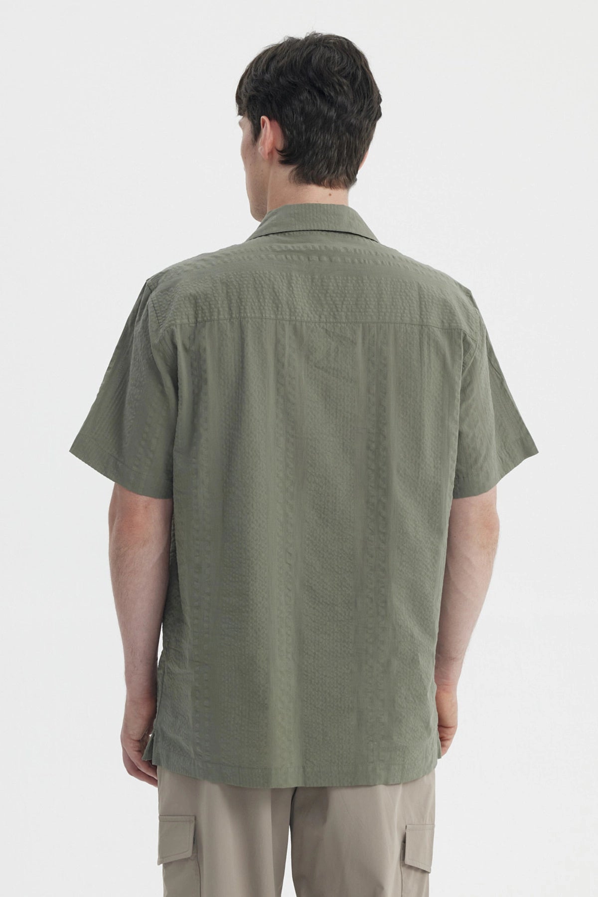Camisa Hombre Slim Cuello Camisero Verde Militar