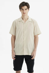 Camisa Hombre Slim Cuello Camisero Beige
