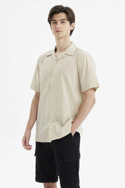 Camisa Hombre Slim Cuello Camisero Beige