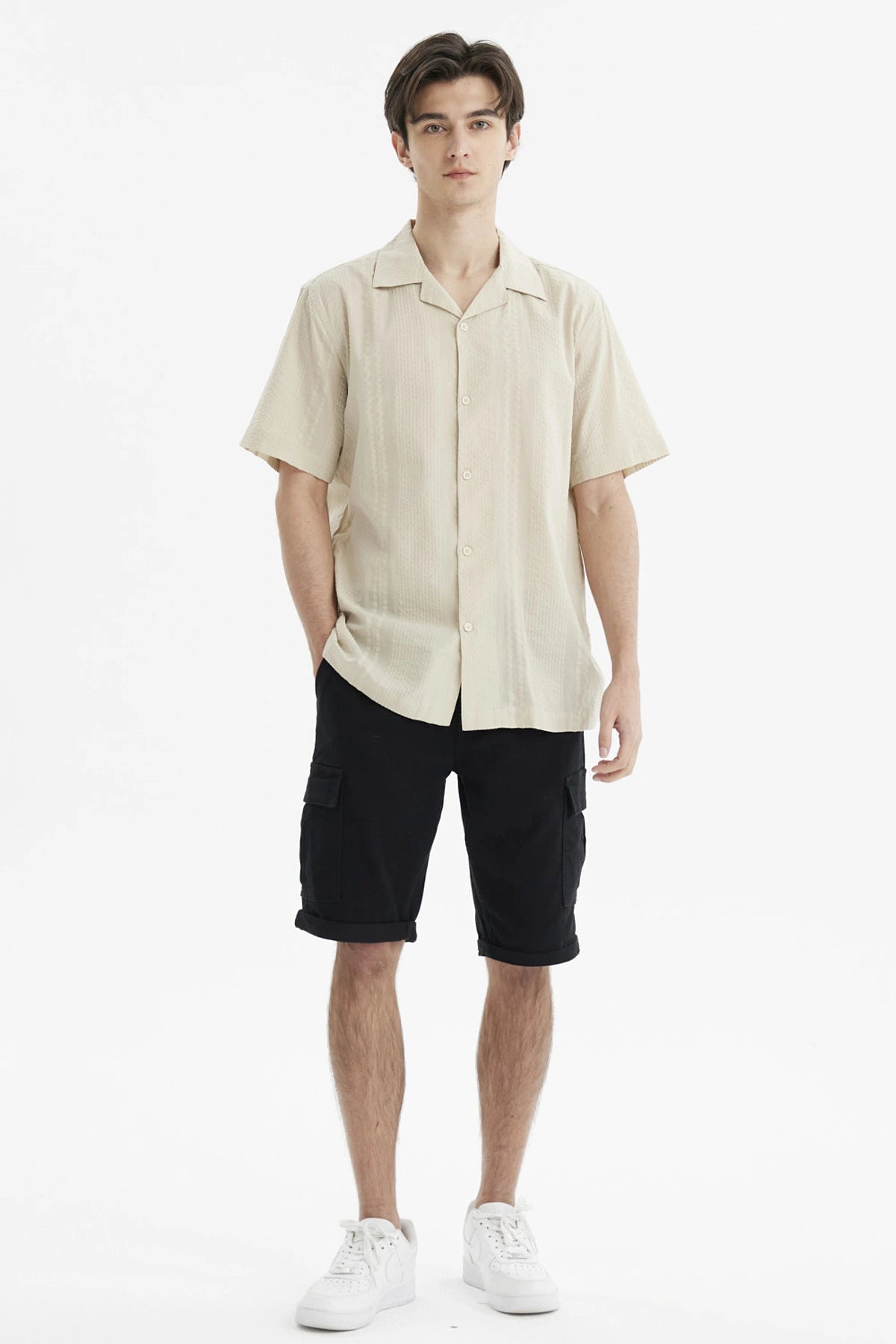 Camisa Hombre Slim Cuello Camisero Beige