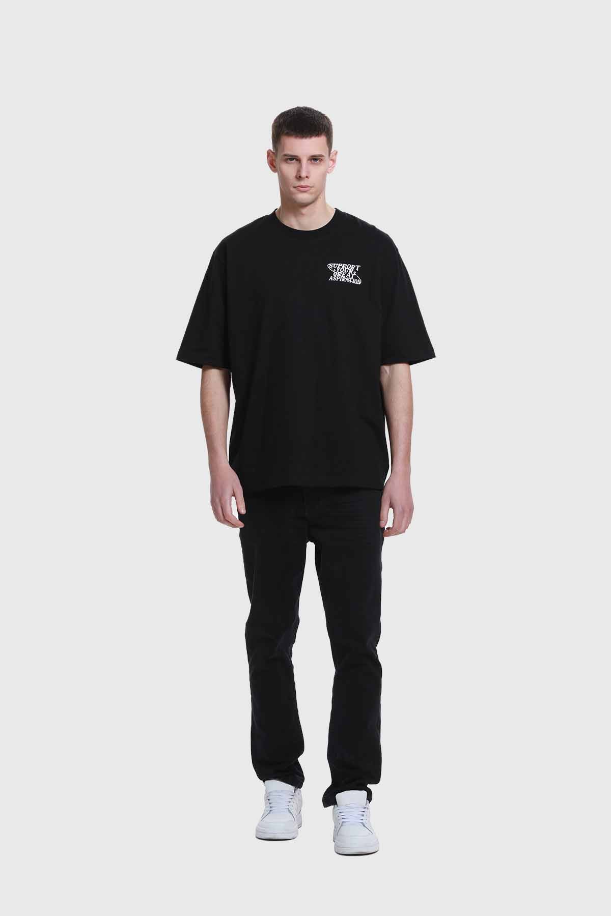 Polera Hombre Doble Print Negro