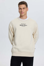 Polerón Hombre Print Texto Central Beige