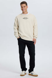 Polerón Hombre Print Texto Central Beige