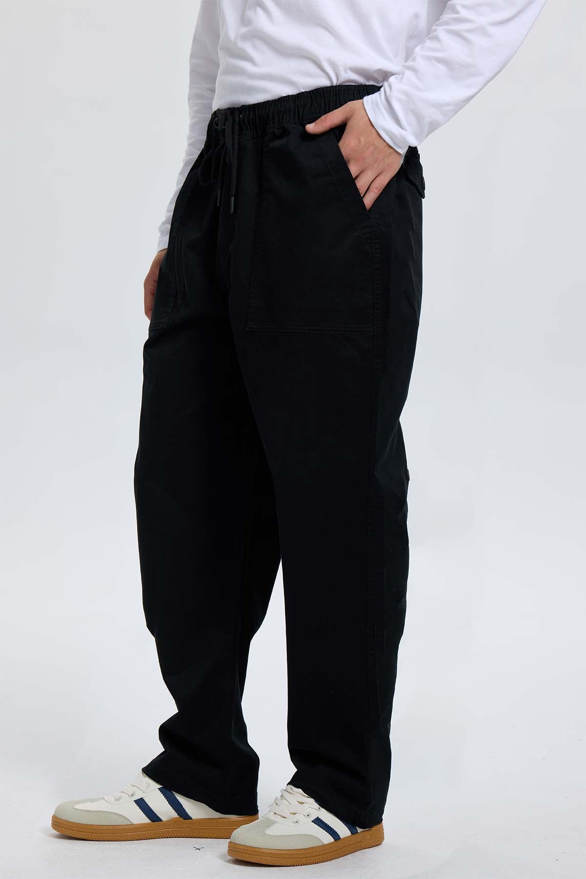 Pantalón Hombre Gabardina Cargo Negro