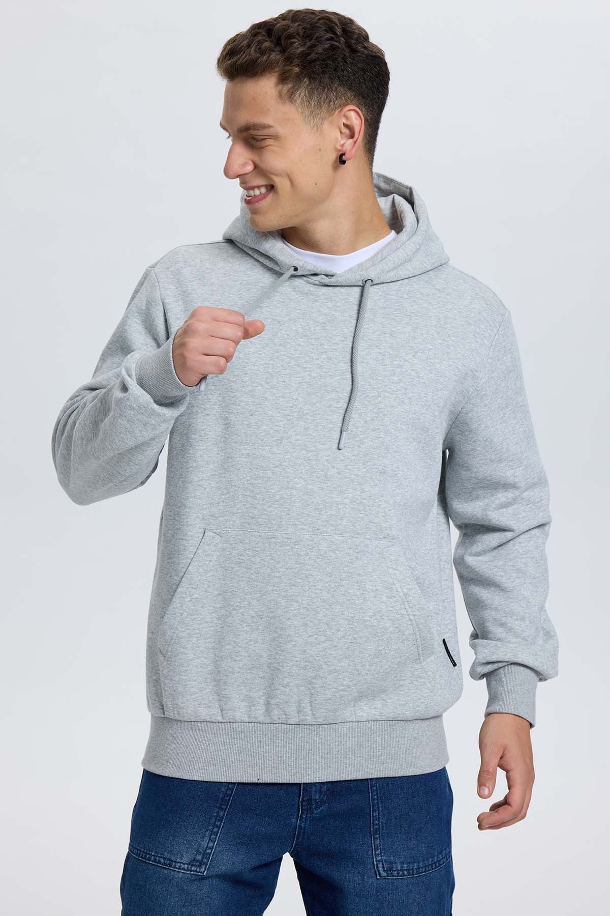 Polerón Hombre Hoodie Gris Melange