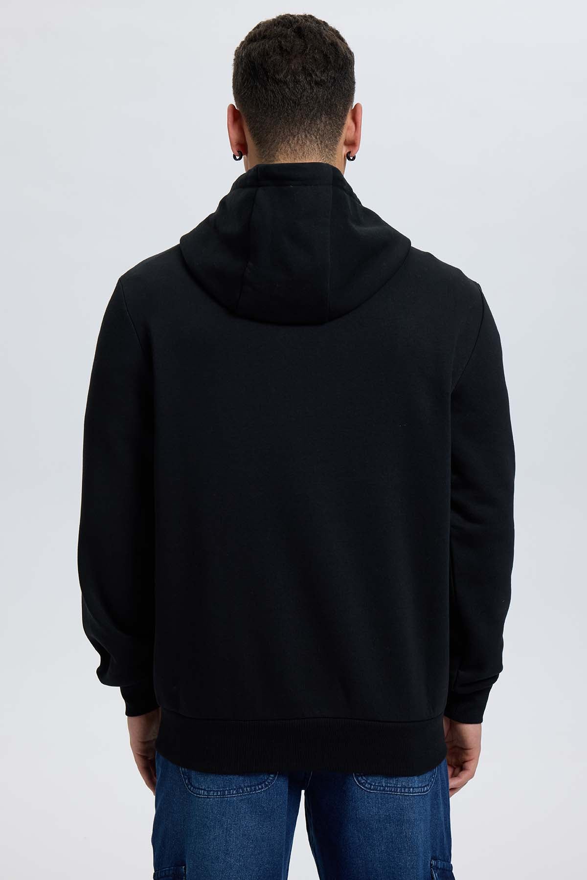 Polerón Hombre Hoodie Negro de franela cardada