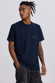 Polera Hombre Bolsillo Contraste Azul