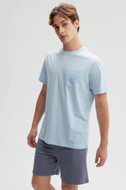 Polera Hombre Con Bolsillo Contraste Celeste