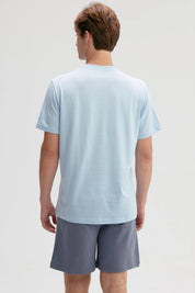 Polera Hombre Con Bolsillo Contraste Celeste