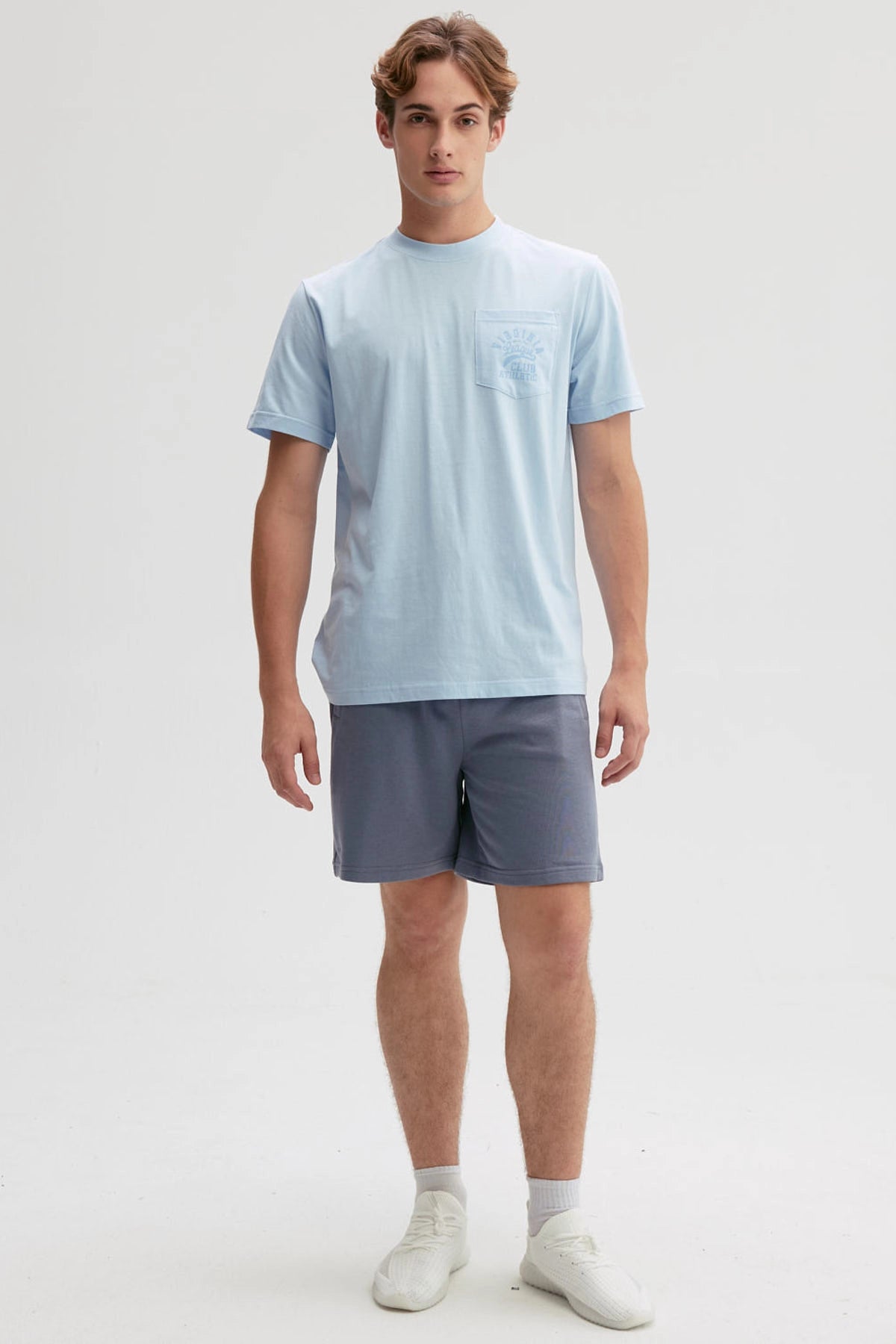 Polera Hombre Con Bolsillo Contraste Celeste