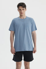 Polera Hombre Con Bolsillo Print Azul Piedra