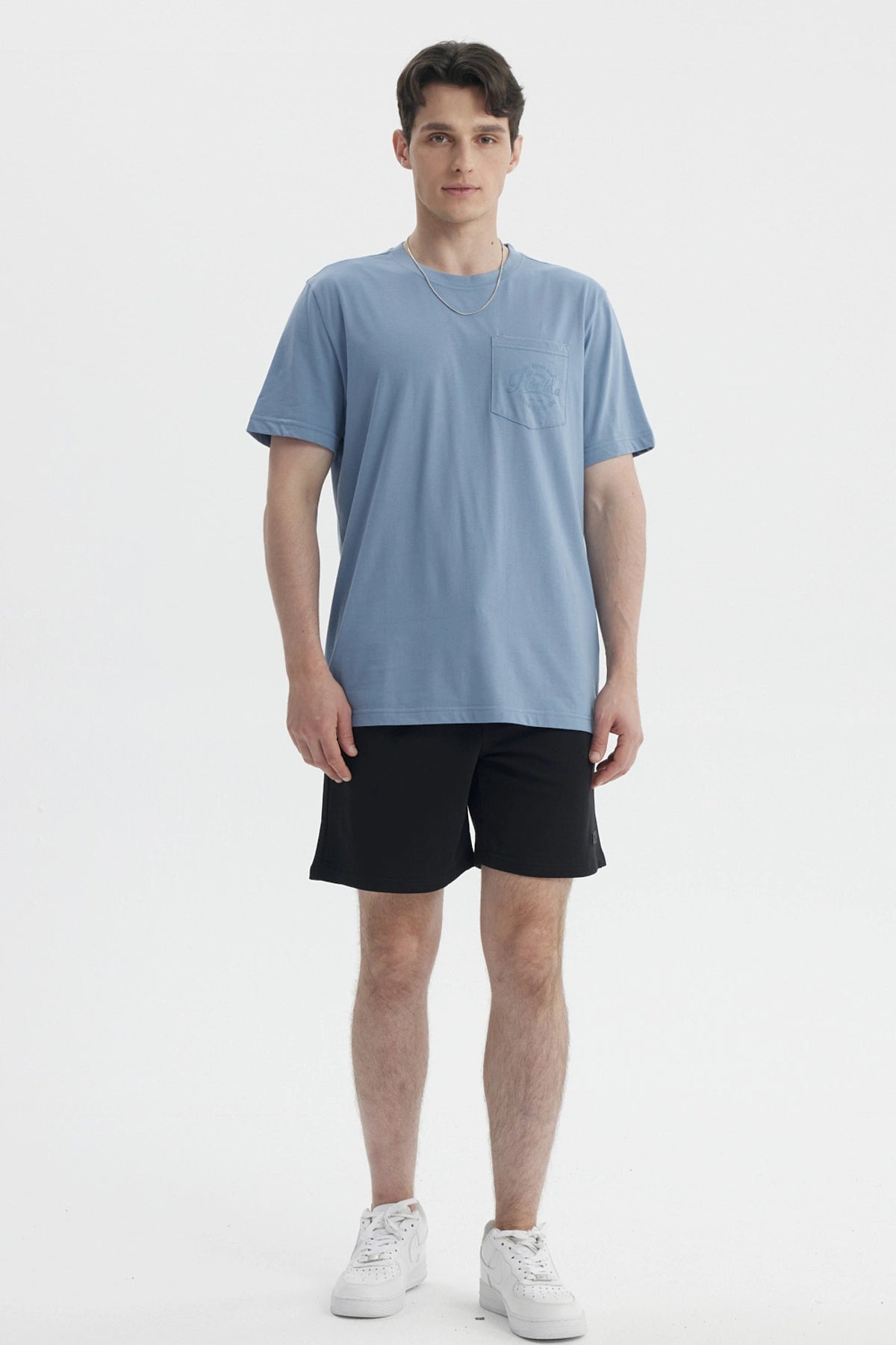 Polera Hombre Con Bolsillo Print Azul Piedra