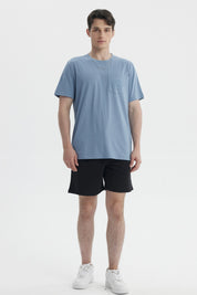 Polera Hombre Con Bolsillo Print Azul Piedra