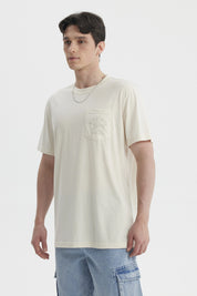 Polera Hombre Con Bolsillo Print Beige Claro
