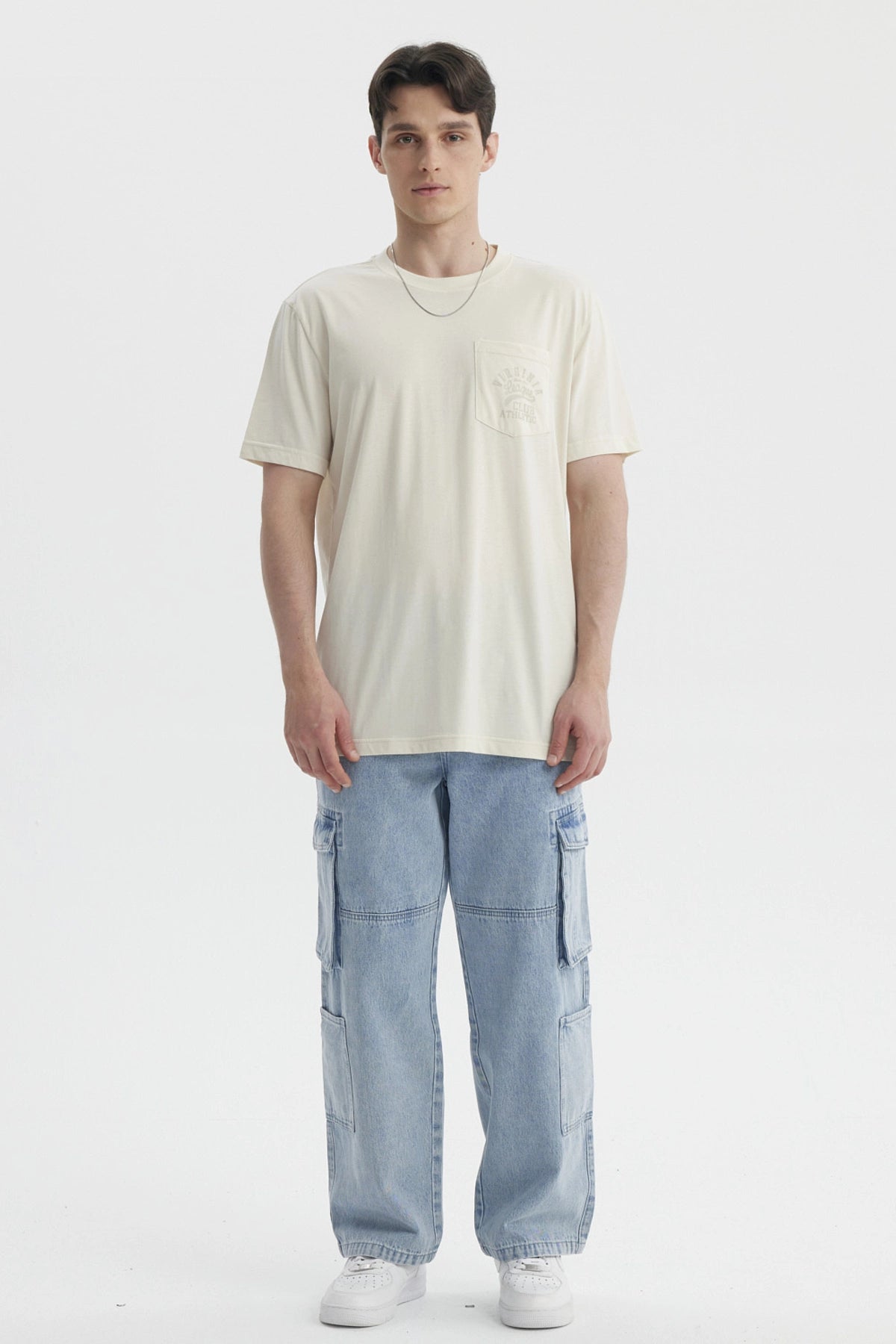 Polera Hombre Con Bolsillo Print Beige Claro