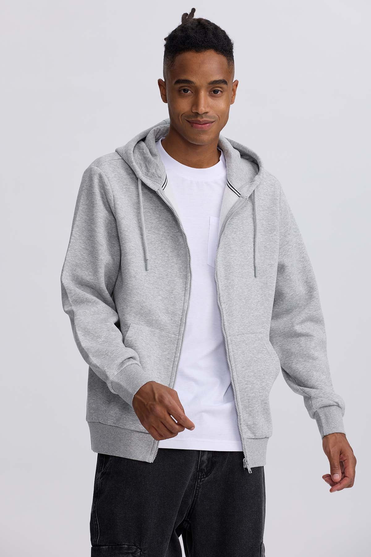 Polerón Hombre Full Zipper Gris Melange