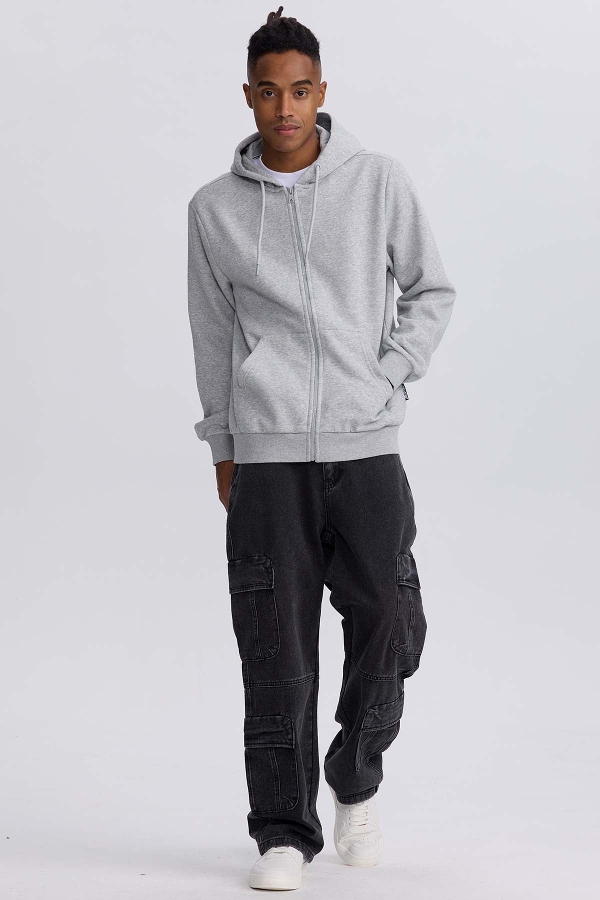 Polerón Hombre Full Zipper Gris Melange