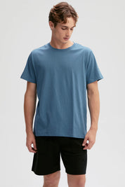 Polera Hombre Long Fit Básica Azul Piedra