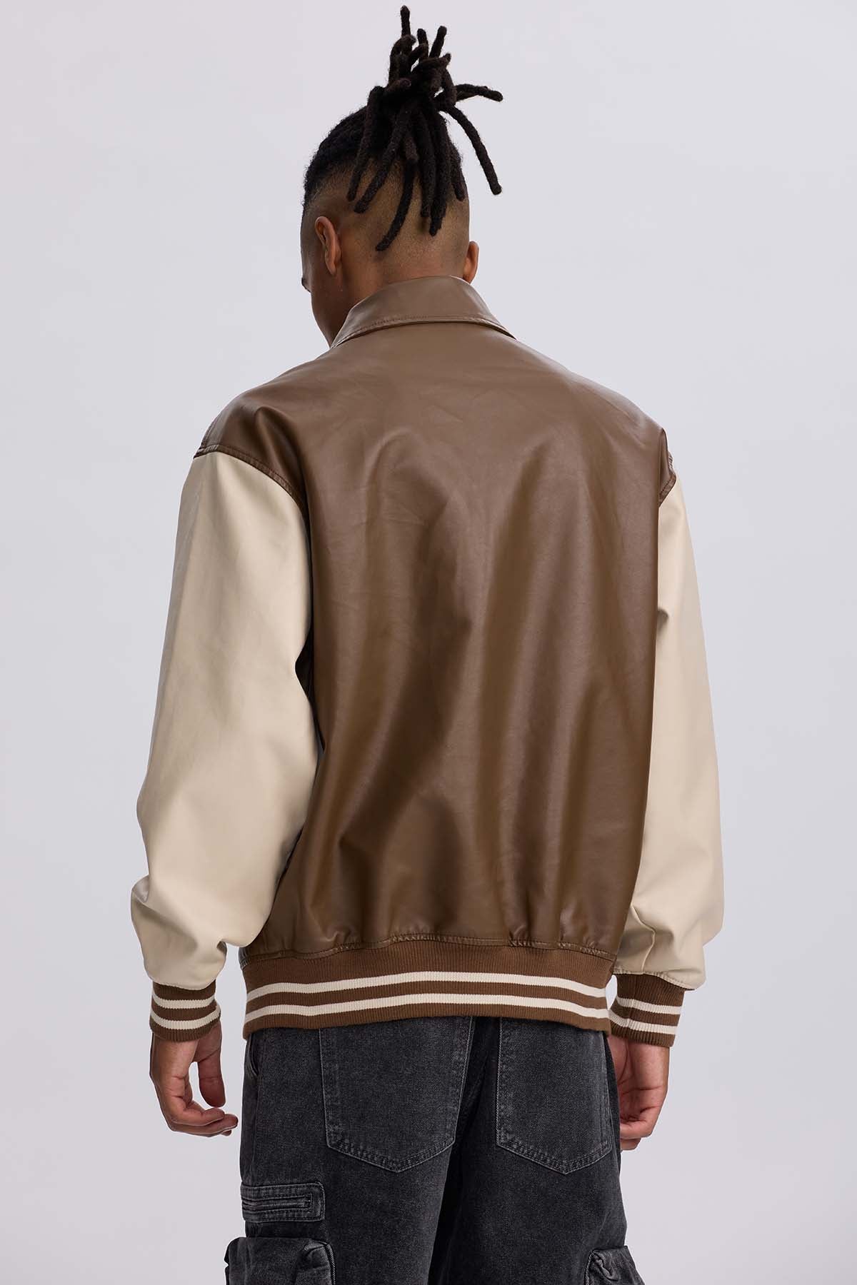 Chaqueta Hombre Efecto Cuero Chocolate