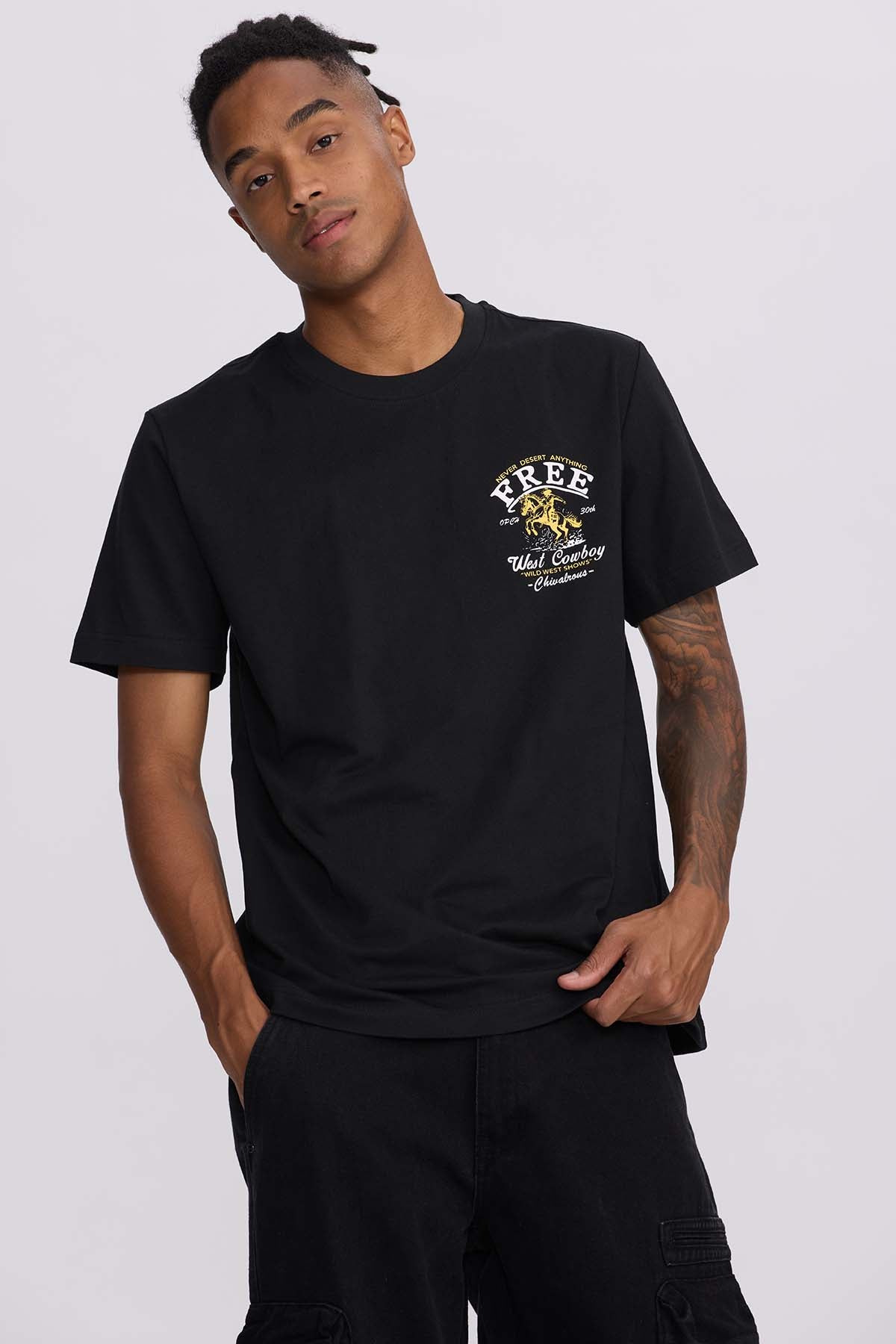 Polera Hombre Doble Print Negro