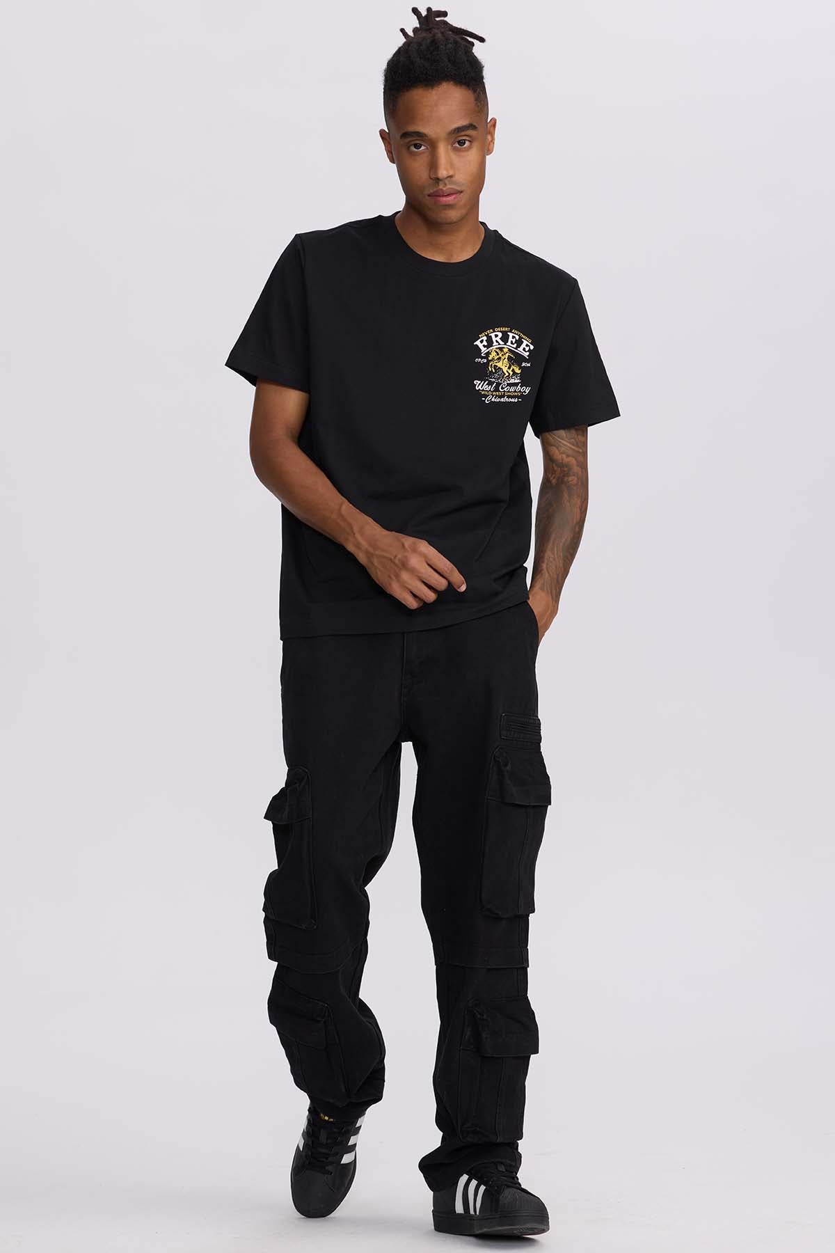 Polera Hombre Doble Print Negro