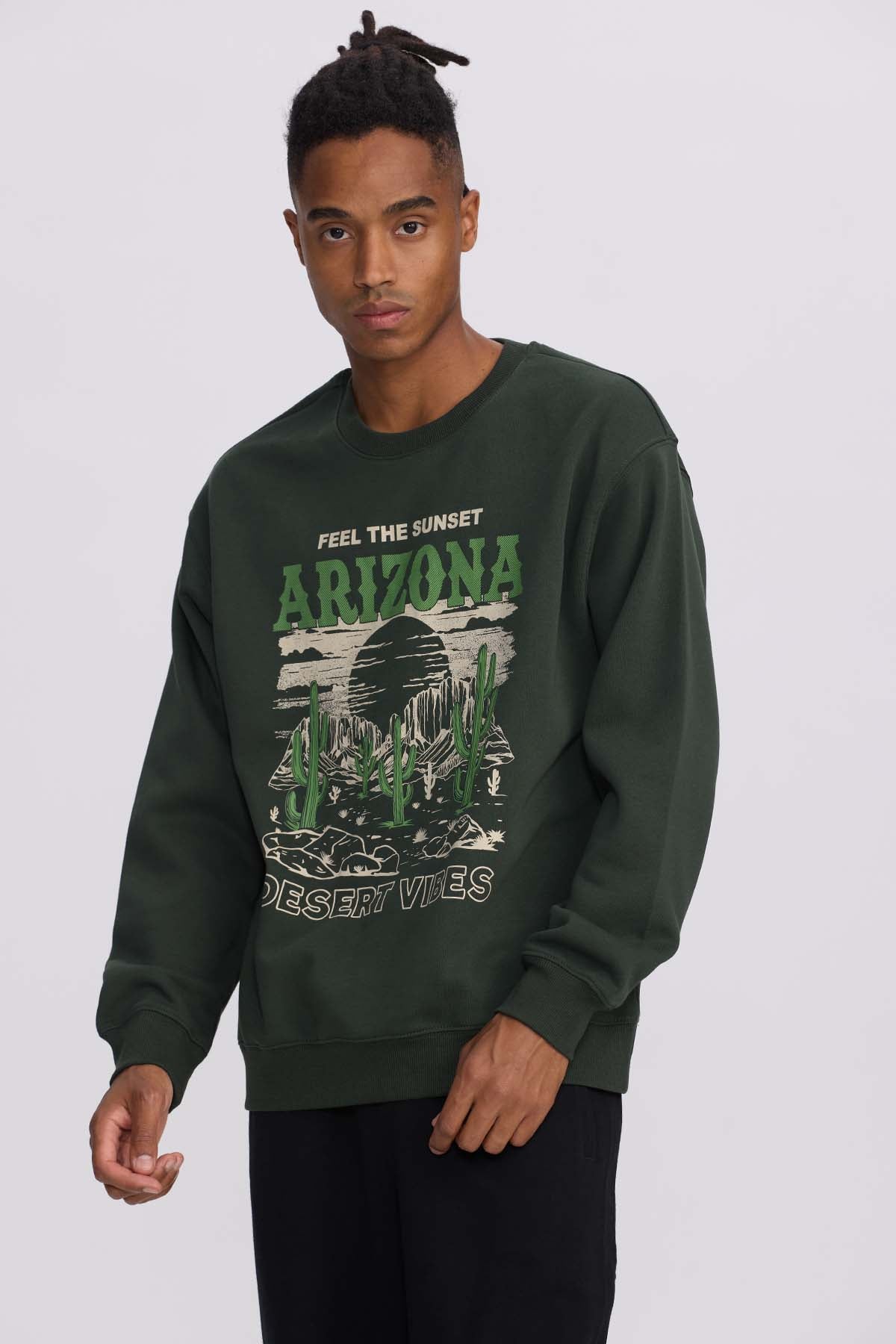 Polerón Hombre Central Print Verde Militar