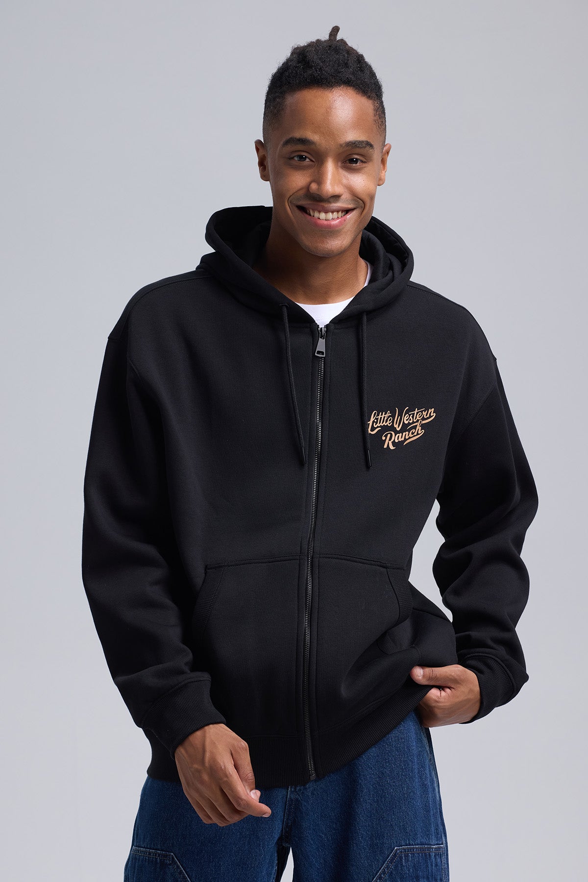 Polerón Hombre Full Zipper Doble Negro