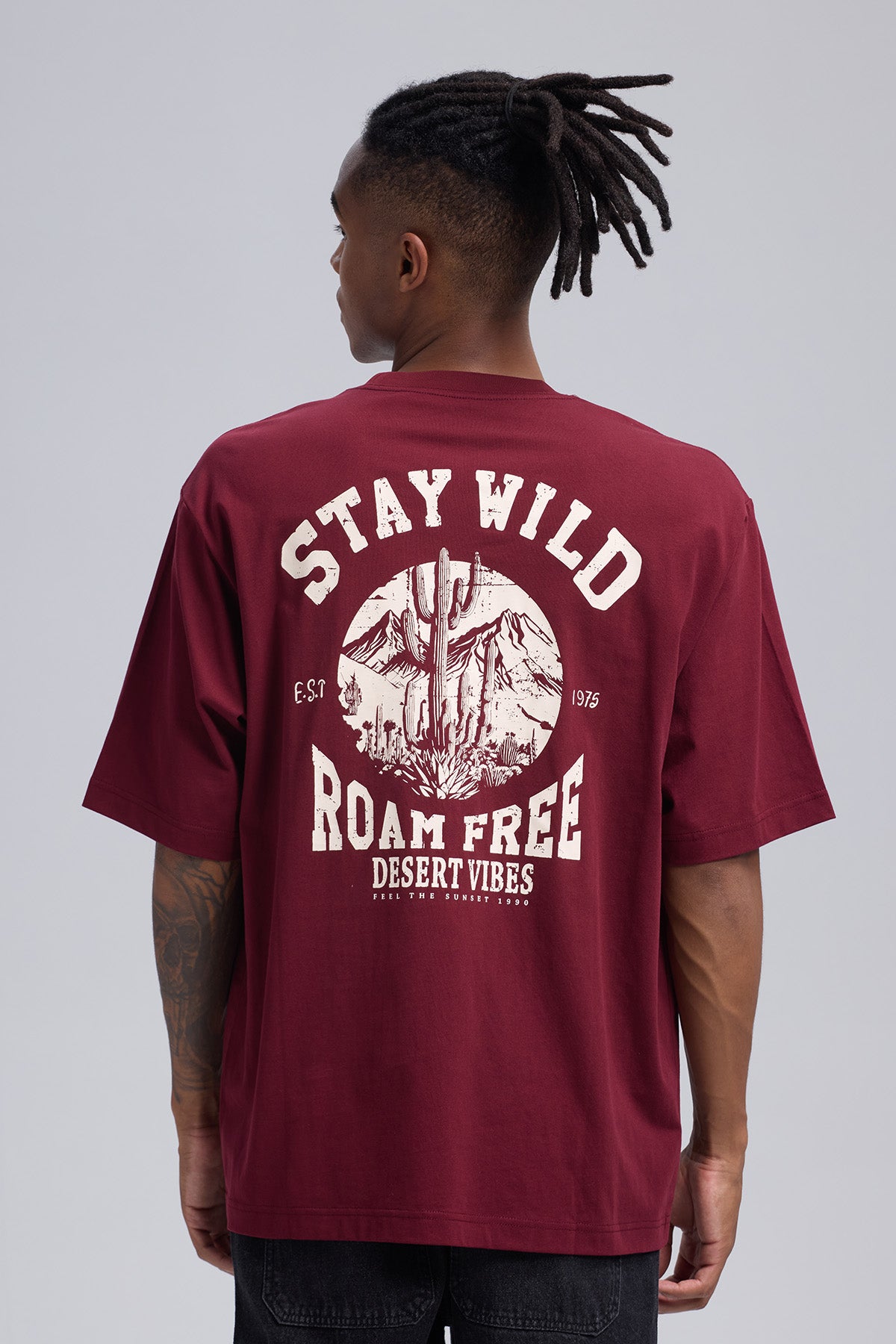 Polera Hombre Print Desert Burdeo