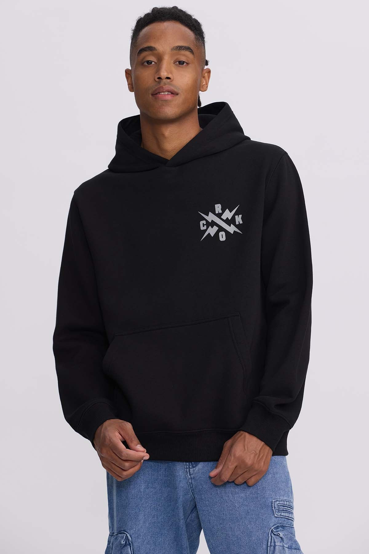 Polerón Hombre Hoodie Doble Print Negro
