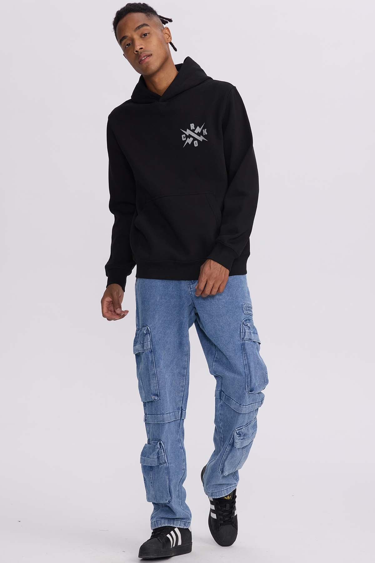 Polerón Hombre Hoodie Doble Print Negro