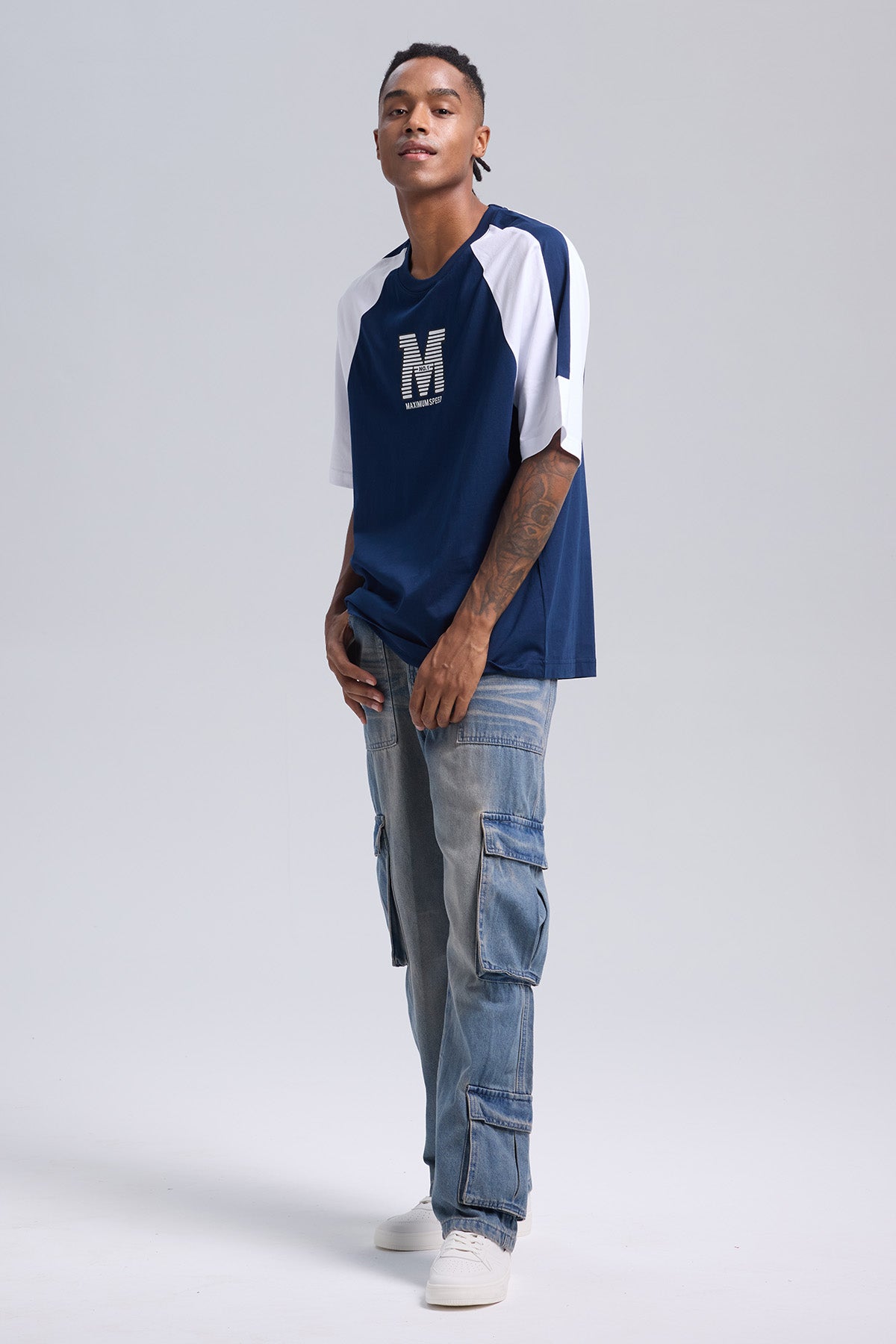 Polera Hombre Manga Contratono Azul Claro