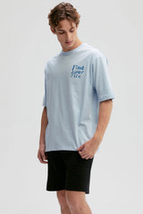 Polera Hombre Doble Print Celeste