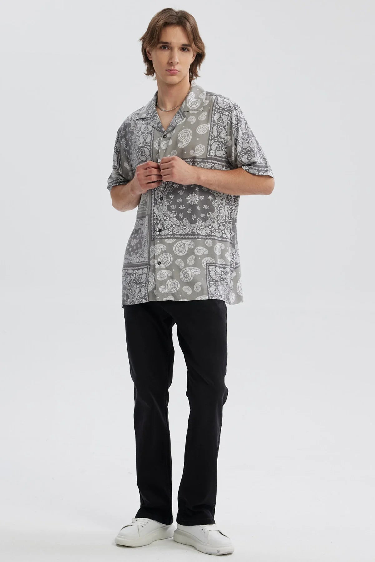 Camisa Hombre Full Rapport Banda Gris