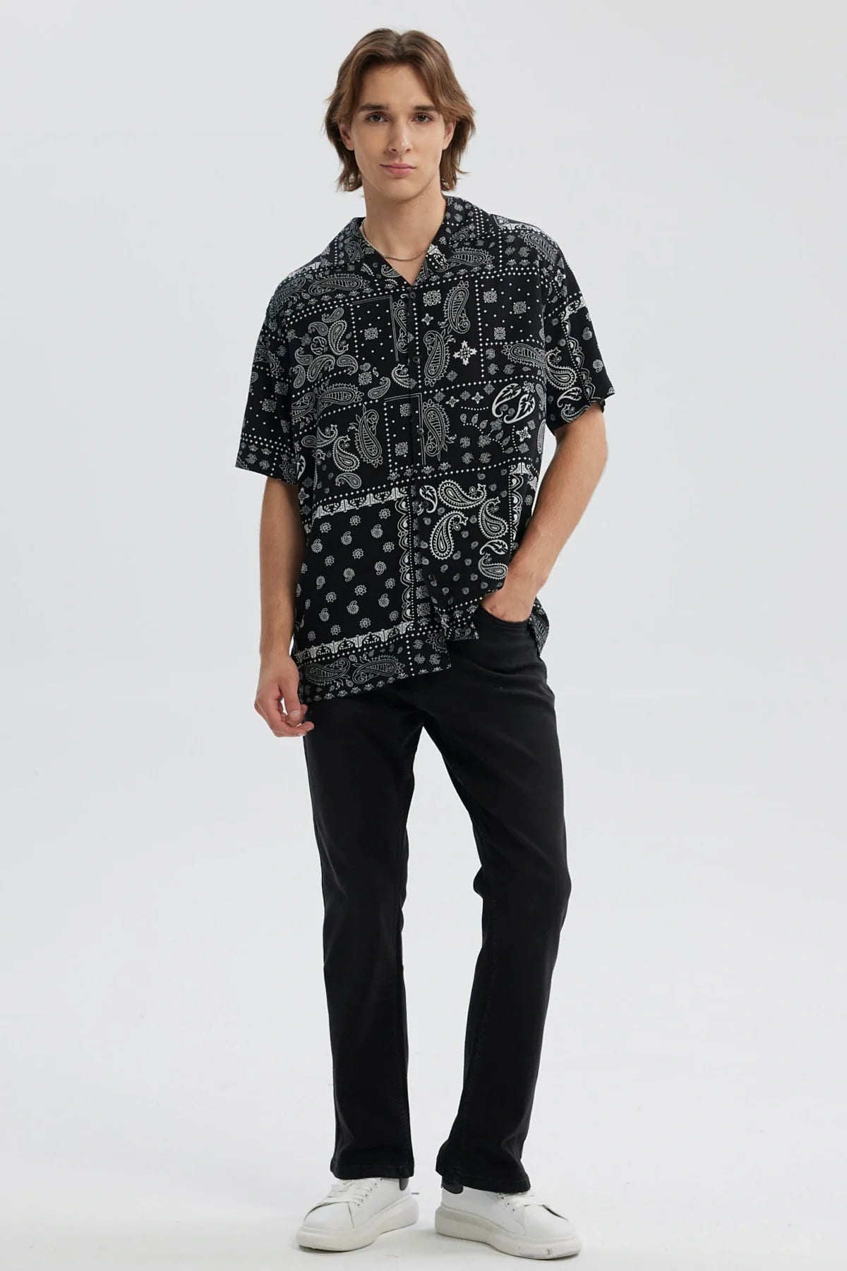 Camisa Hombre Full Rapport Banda Negro