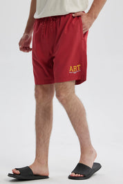 Short de baño hombre rojo liso con cintura elástica y cordón ajustable