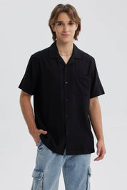 Camisa Hombre Lisa Bolsillo Negro