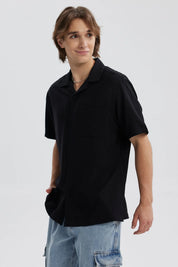 Camisa Hombre Lisa Bolsillo Negro