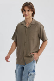 Camisa Hombre Lisa Bolsillo Café