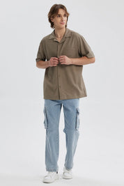 Camisa Hombre Lisa Bolsillo Café